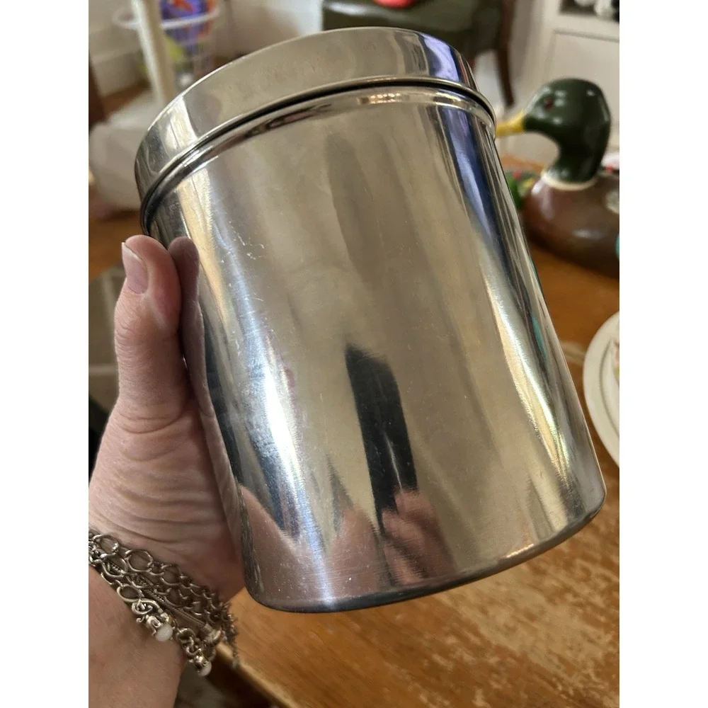 Vintage Stainless Steel Canister Set of 3 w/ Lids MCM Kitchen Storage NESTING
